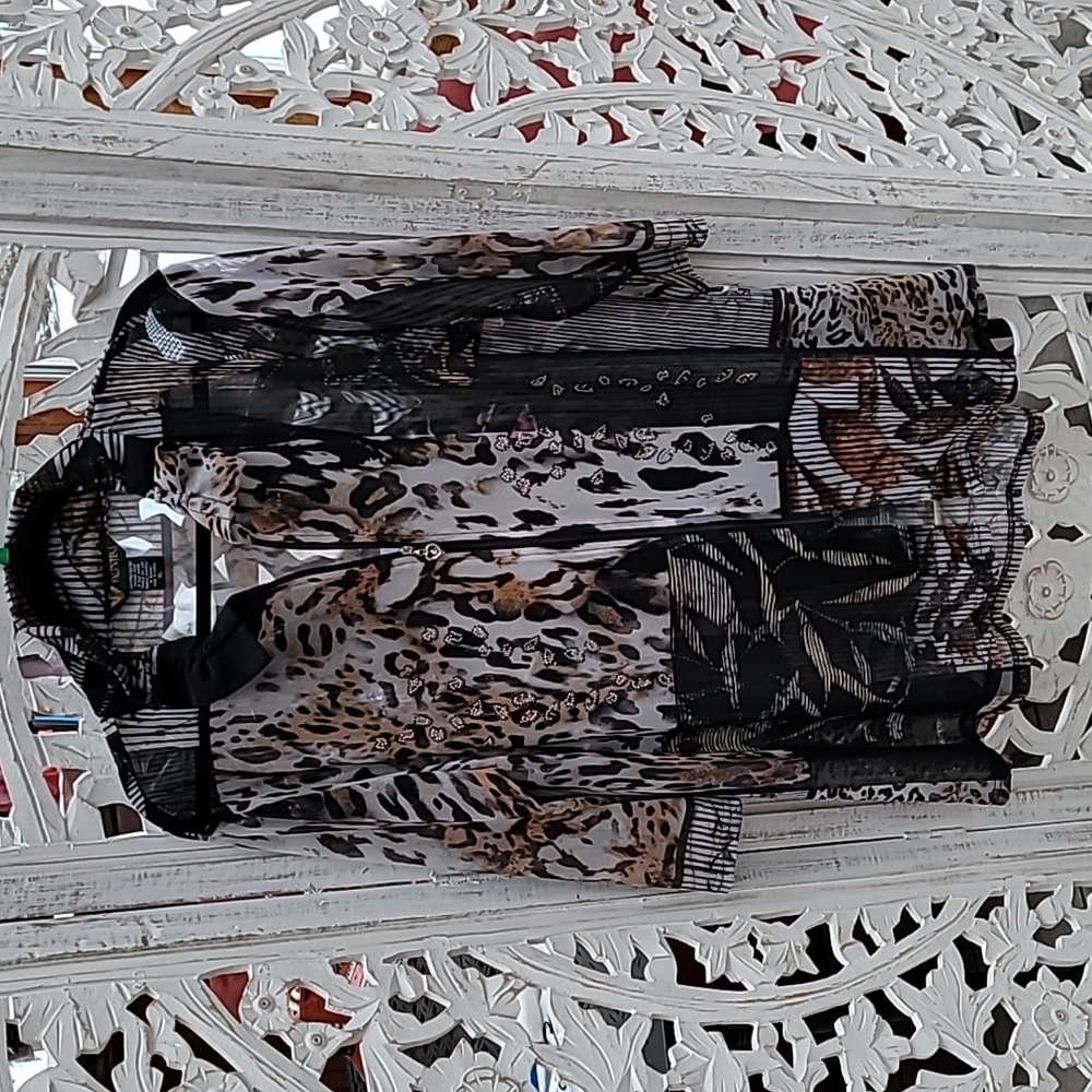 Valentina Sheer Patchwork Zip-Up Jacket With Rhin… - image 1